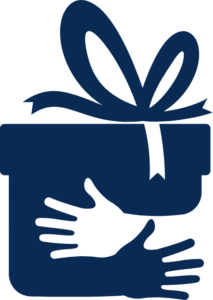 Illustration of two people hugging a gift-wrapped box